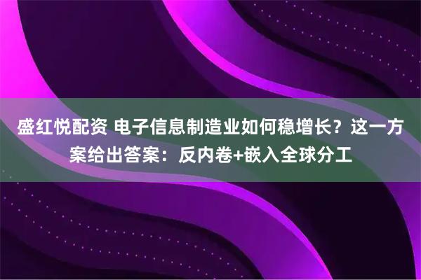 盛红悦配资 电子信息制造业如何稳增长？这一方案给出答案：反内卷+嵌入全球分工